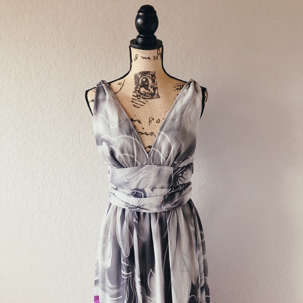 Grey & Purple Maxi Floral Dress